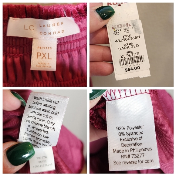 NWT Lauren Conrad Berry Wine Red Velvet Babydoll Smocked Dress Long Sleeve XLP - Picture 2 of 12